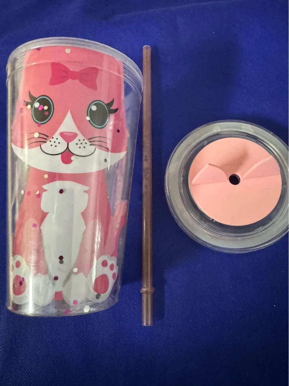 😻You had me at MEOW Cute Cat with ears cover and straw set plastic tumbler -NWT